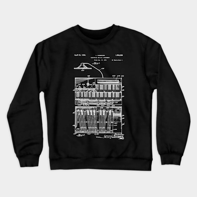 Hammond Organ Patent - White Ink Crewneck Sweatshirt by erock